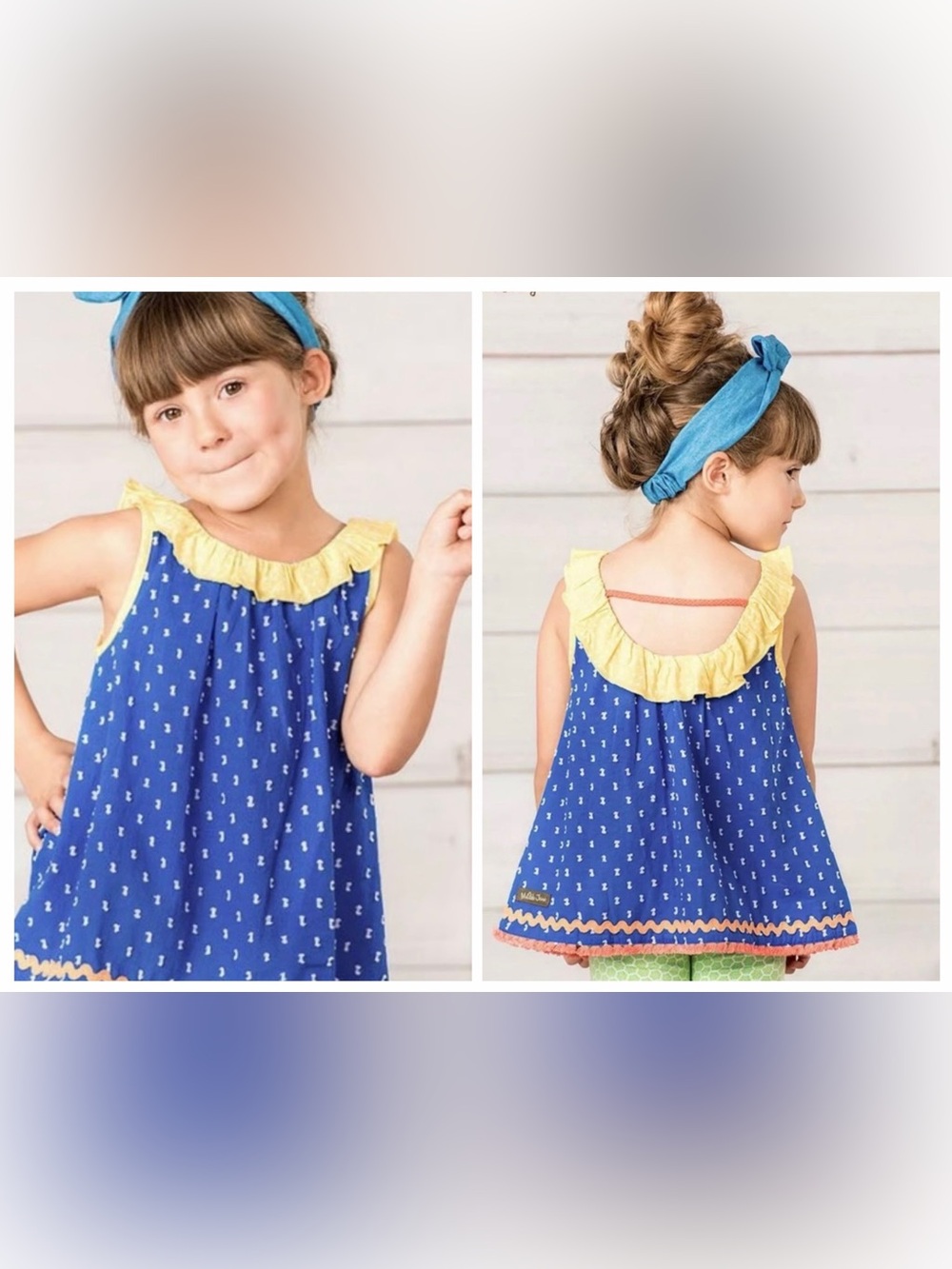 Matilda Jane Wheelbarrow Race Tunic Girls Size 6 Blue Yellow Ruffle Boho Top